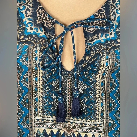 Anthropology TOLANI 100% SILK FLOWY TUNIC MINI DRESS BOHO COASTAL PAISLEY PRINT - Picture 6 of 10
